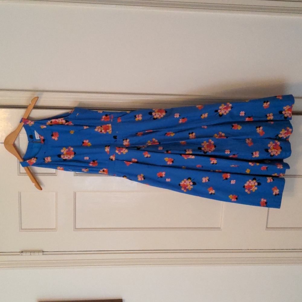 Emily and Fin Blue Floral Cotton Midi Dress